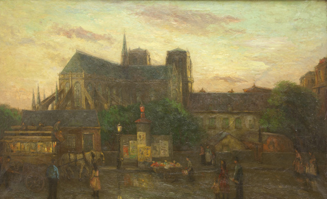 Stadsgezicht Parijs met kathedraal Notre Dame. oud